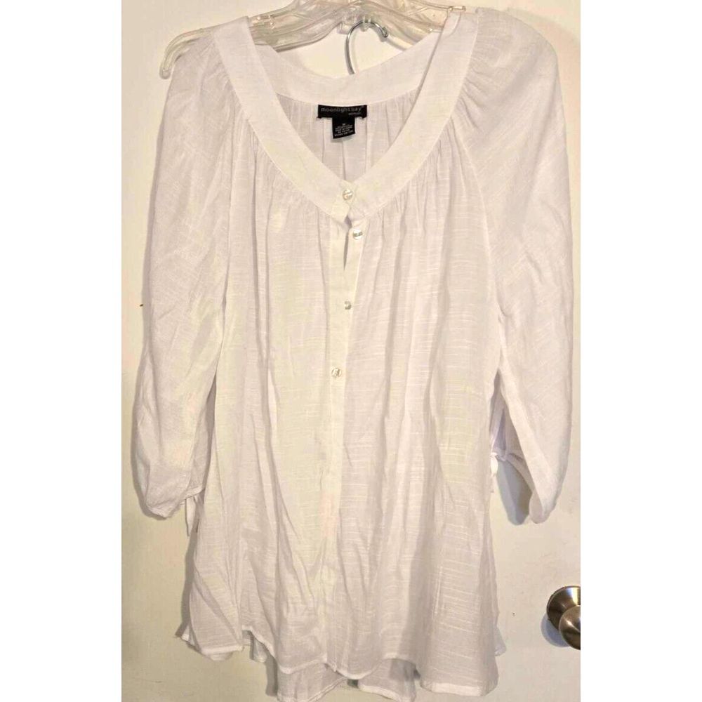 Moonlight Bay Womens Plus Size 18/20 1X Sheer white flowing top Long Sleeve New